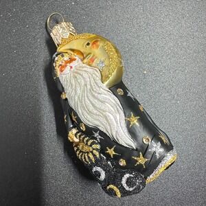 2003 Patricia Breen Santa De La Lune Black 2.95" Ornament Moons Stars